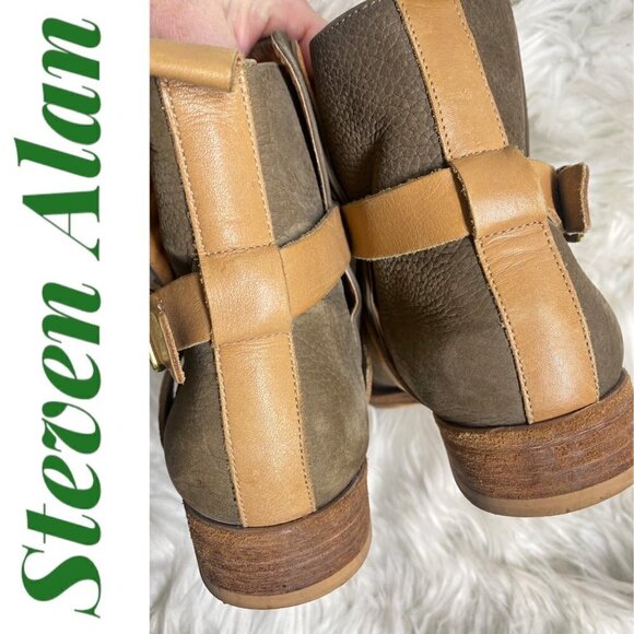 STEVEN ALAN Jodphur Genuine Suede Wrap Buckle Taupe Chelsea Bootie, Size 38 - Picture 4 of 11